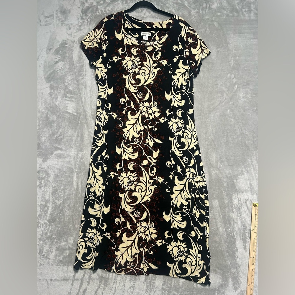 Vintage Gauze Maxi Shift Dress Women’s XL Floral Bishop St Cap Sleeve